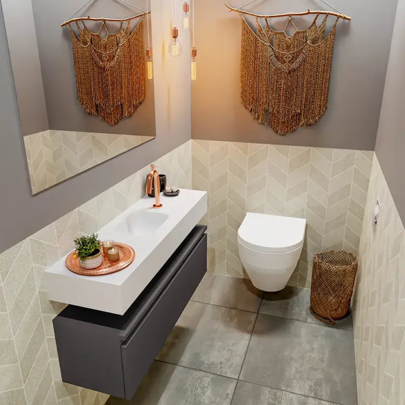 Hete Deal Mondiaz Andor toiletmeubel 100cm donkergrijs met witte wastafel midden met kraangat