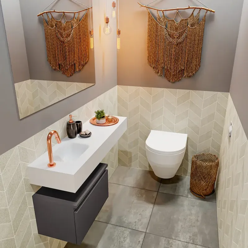 Dagaanbieding Mondiaz Andor toiletmeubel 50cm donkergrijs met witte wastafel 100cm links met kraangat