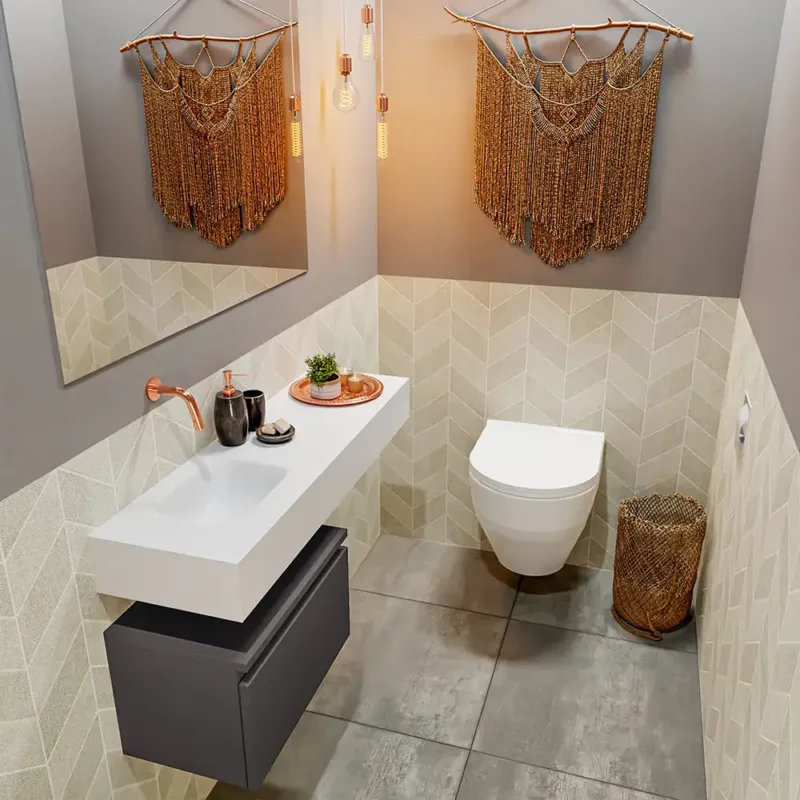 Fabrieksprijs Mondiaz Andor toiletmeubel 50cm donkergrijs met witte wastafel 100cm links zonder kraangat