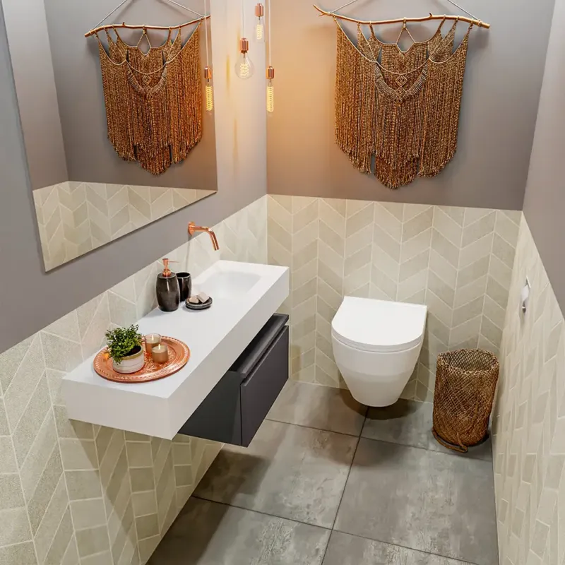 Voordeelprijs Mondiaz Andor toiletmeubel 50cm donkergrijs met witte wastafel 100cm rechts zonder kraangat