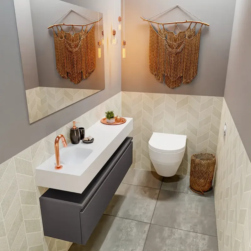 Tijdelijk Beschikbaar Mondiaz Andor toiletmeubel 120cm donkergrijs met witte wastafel links met kraangat