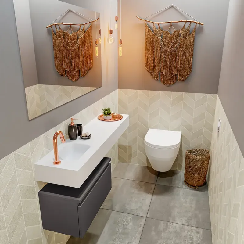 Aanbieding Mondiaz Andor toiletmeubel 60cm donkergrijs met witte wastafel 120cm links met kraangat