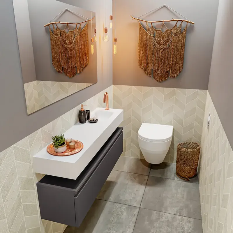 Merkproduct Mondiaz Andor toiletmeubel 120cm donkergrijs met witte wastafel rechts met kraangat