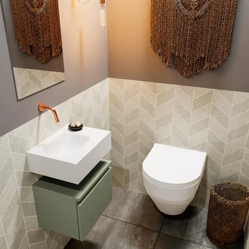 Uitverkoop Mondiaz Andor toiletmeubel 40cm army met witte wastafel links zonder kraangat
