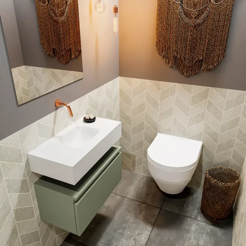 Fabrieksprijs Mondiaz Andor toiletmeubel 60cm army met witte wastafel midden zonder kraangat