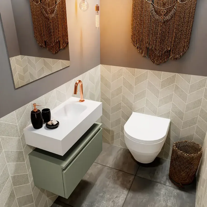 Nieuw Mondiaz Andor toiletmeubel 60cm army met witte wastafel rechts met kraangat