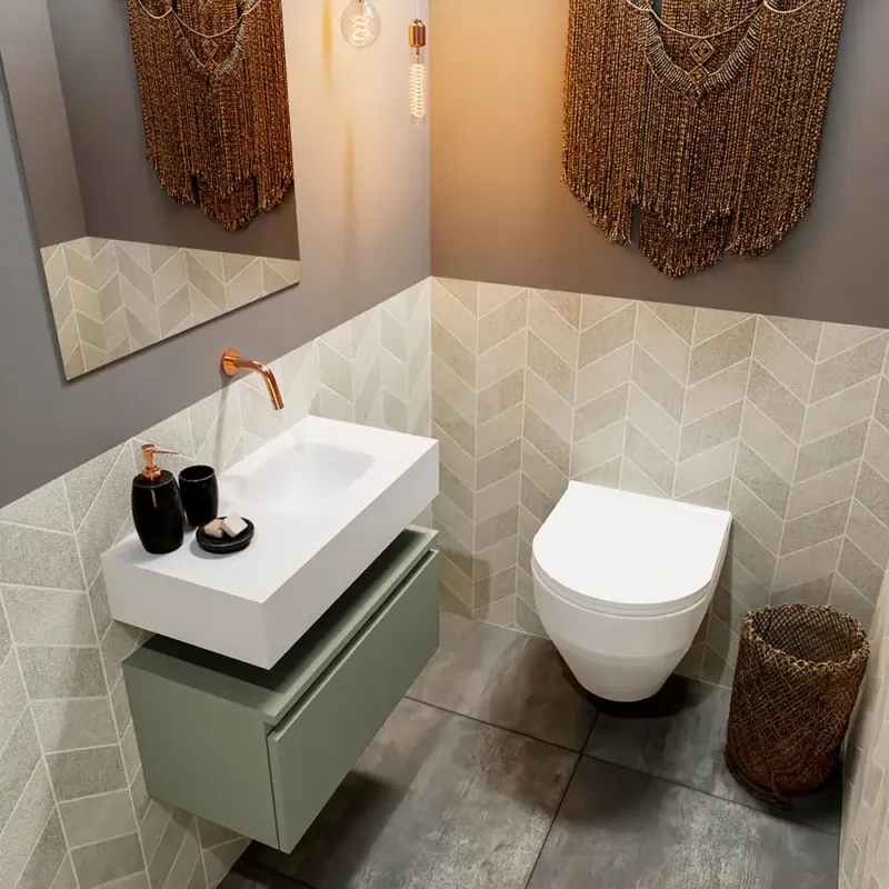 Gratis Retour Mondiaz Andor toiletmeubel 60cm army met witte wastafel rechts zonder kraangat