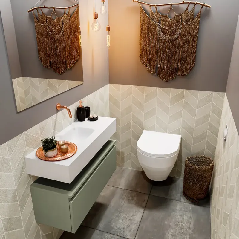 Direct Verzonden Mondiaz Andor toiletmeubel 80cm army met witte wastafel midden zonder kraangat