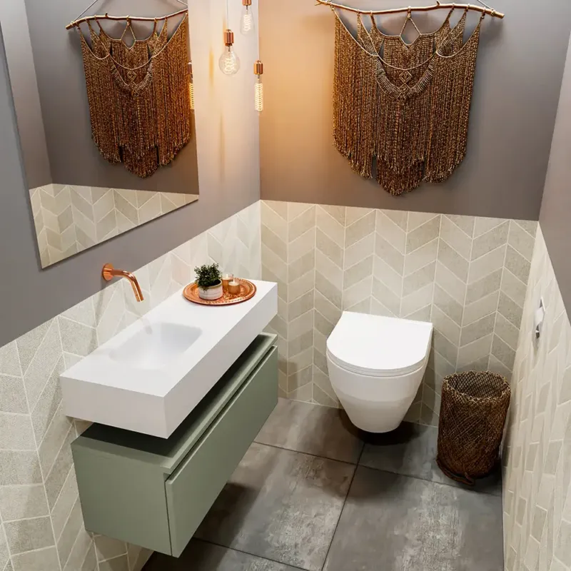 Beste Prijs Mondiaz Andor toiletmeubel 80cm army met witte wastafel links zonder kraangat