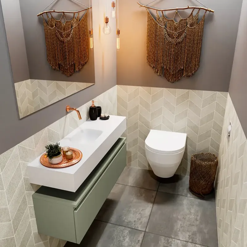 Shop Nu Mondiaz Andor toiletmeubel 100cm army met witte wastafel midden zonder kraangat