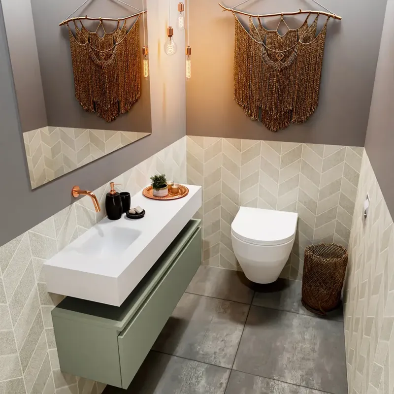 Direct Beschikbaar Mondiaz Andor toiletmeubel 100cm army met witte wastafel links zonder kraangat