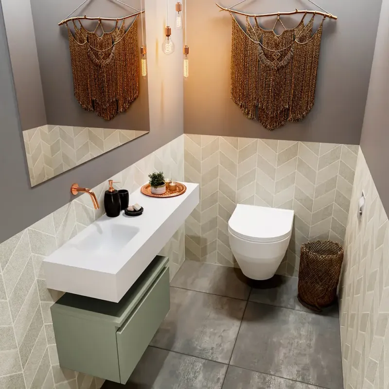 Gecertificeerd Mondiaz Andor toiletmeubel 50cm army met witte wastafel 100cm links zonder kraangat