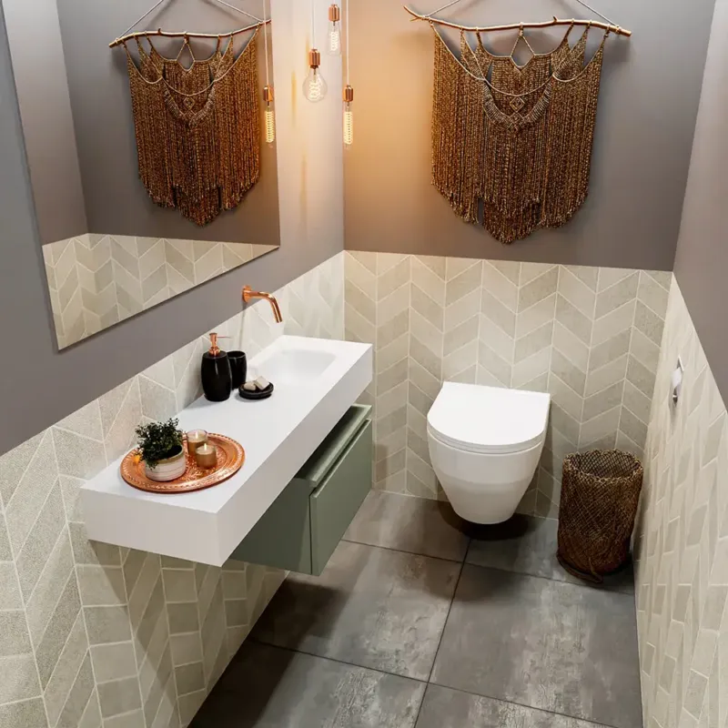 Speciale Aanbieding Mondiaz Andor toiletmeubel 50cm army met witte wastafel 100cm rechts zonder kraangat