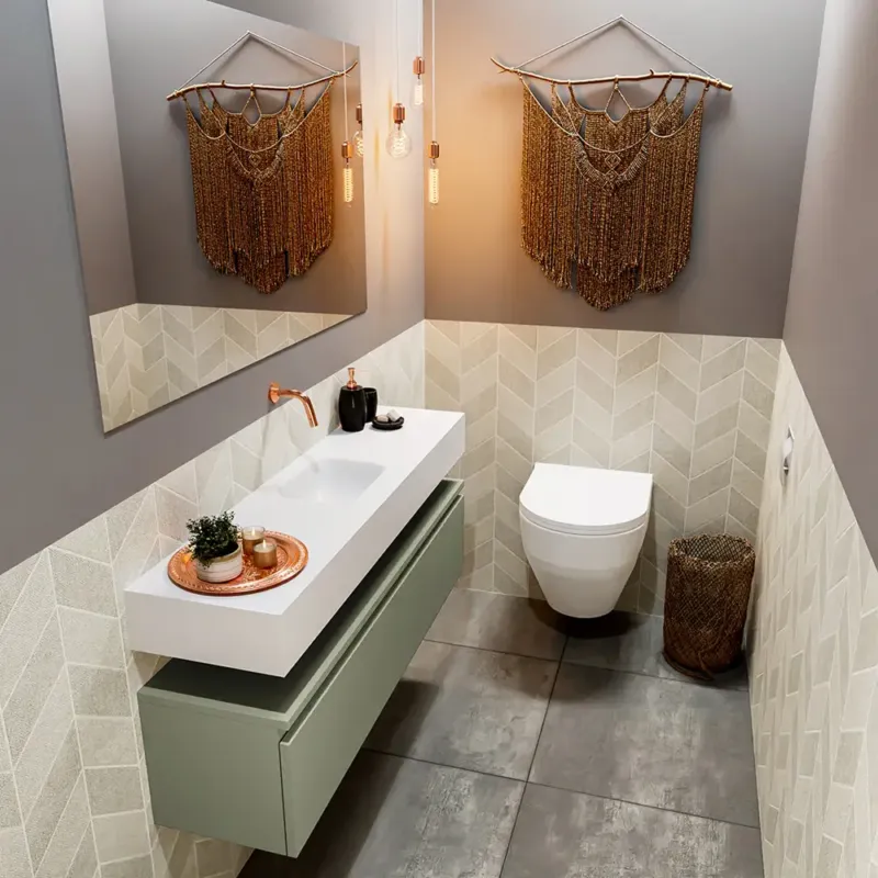 Populair Mondiaz Andor toiletmeubel 120cm army met witte wastafel midden zonder kraangat