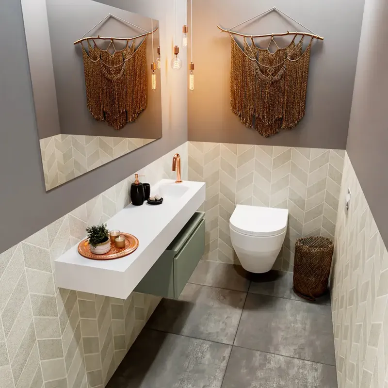 Dagaanbieding Mondiaz Andor toiletmeubel 60cm army met witte wastafel 120cm rechts met kraangat