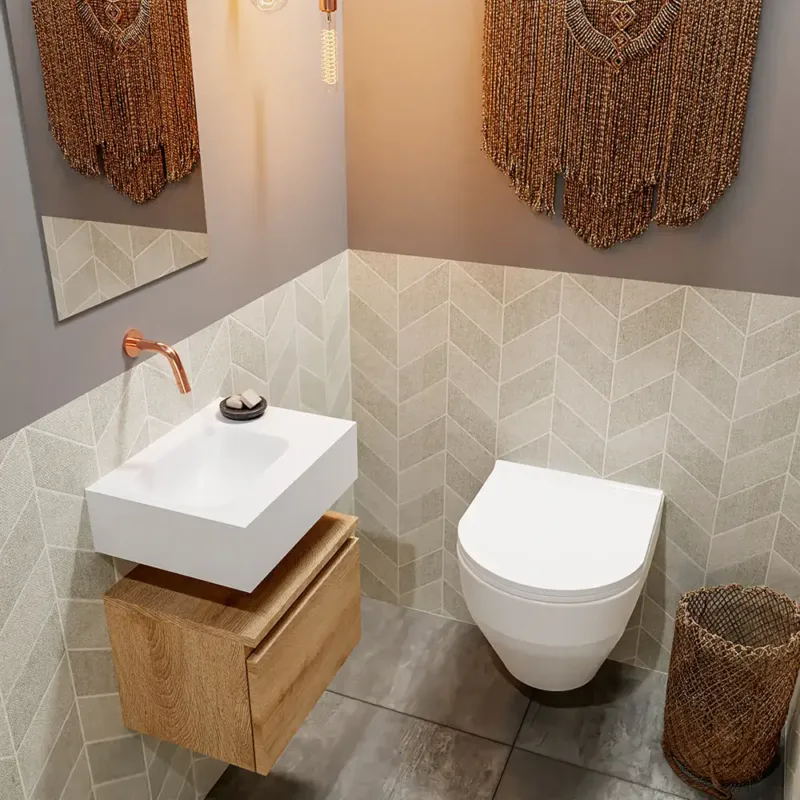 Exclusieve Aanbieding Mondiaz Andor toiletmeubel 40cm eiken met witte wastafel links zonder kraangat
