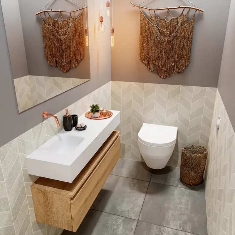 Nu Kopen Mondiaz Andor toiletmeubel 100cm eiken met witte wastafel links zonder kraangat