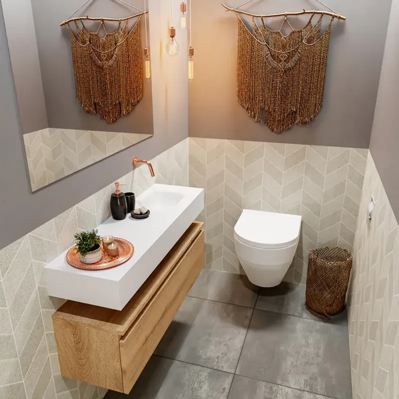 Gratis Retour Mondiaz Andor toiletmeubel 100cm eiken met witte wastafel rechts zonder kraangat
