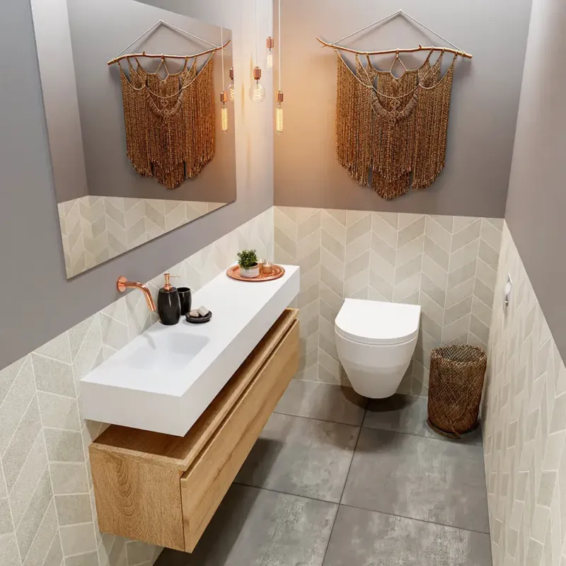 Direct Beschikbaar Mondiaz Andor toiletmeubel 120cm eiken met witte wastafel links zonder kraangat