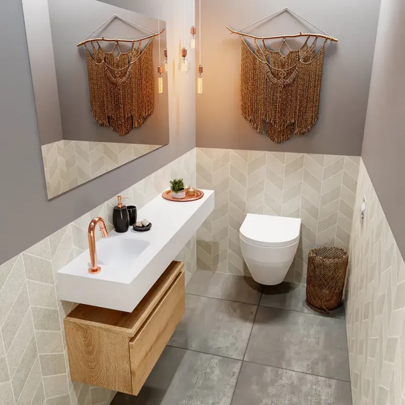 Veilige Betaling Mondiaz Andor toiletmeubel 60cm eiken met witte wastafel 120cm links met kraangat