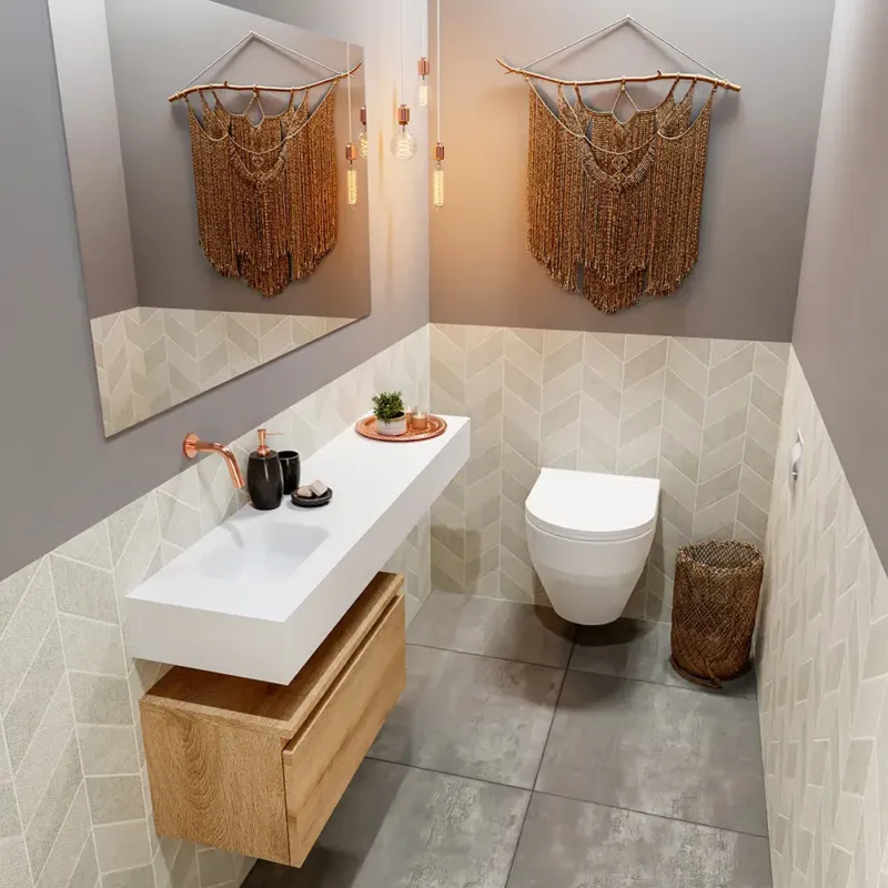 Voordeelprijs Mondiaz Andor toiletmeubel 60cm eiken met witte wastafel 120cm links zonder kraangat