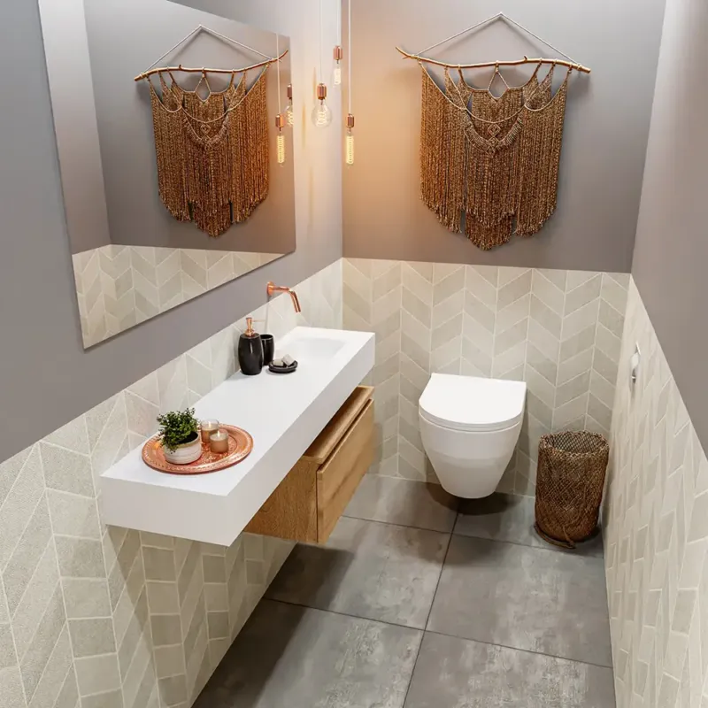 Betrouwbaar Mondiaz Andor toiletmeubel 60cm eiken met witte wastafel 120cm rechts zonder kraangat