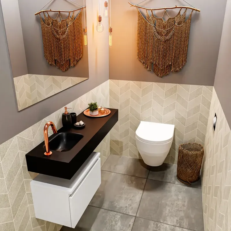 Laatste Versie Mondiaz Andor toiletmeubel 50cm mat wit met zwarte wastafel 100cm links met kraangat
