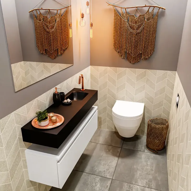 Laatste Versie Mondiaz Andor toiletmeubel 100cm mat wit met zwarte wastafel rechts met kraangat