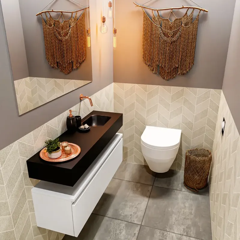 Weekendaanbieding Mondiaz Andor toiletmeubel 100cm mat wit met zwarte wastafel rechts zonder kraangat