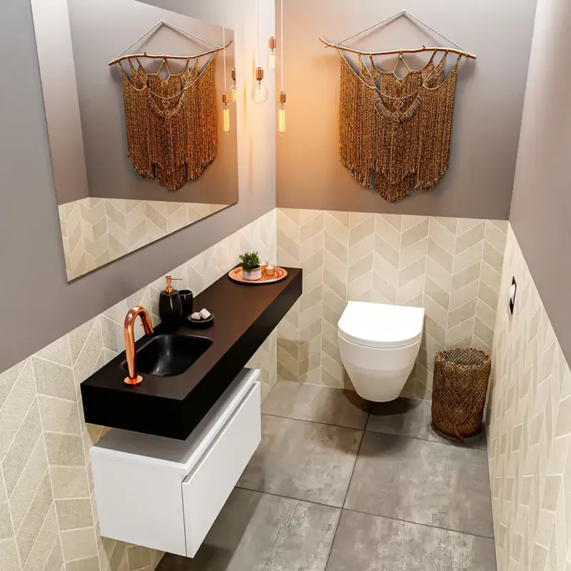 Uitverkoop Mondiaz Andor toiletmeubel 60cm mat wit met zwarte wastafel 120cm links met kraangat