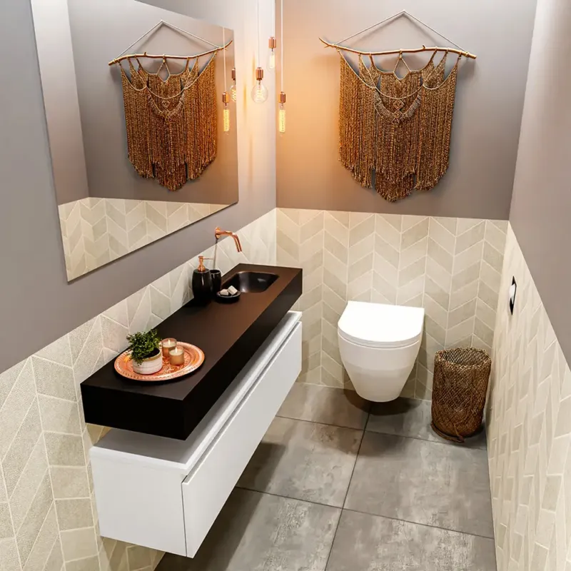 Weekendaanbieding Mondiaz Andor toiletmeubel 120cm mat wit met zwarte wastafel rechts zonder kraangat