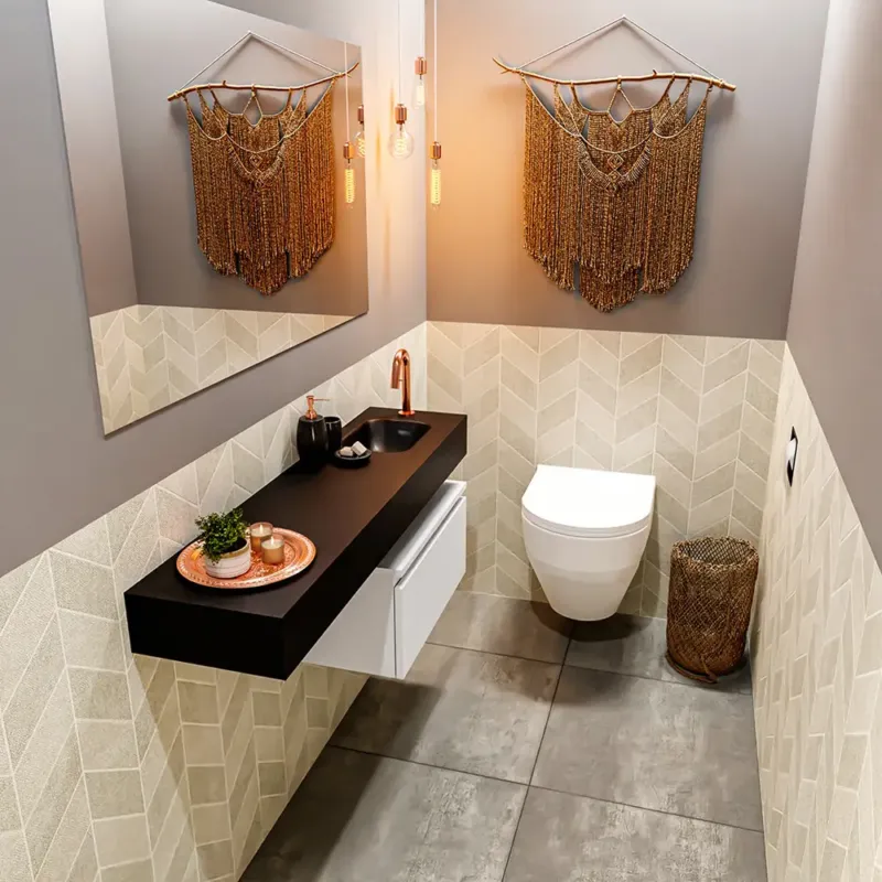 Beperkt Aanbod Mondiaz Andor toiletmeubel 60cm mat wit met zwarte wastafel 120cm rechts met kraangat