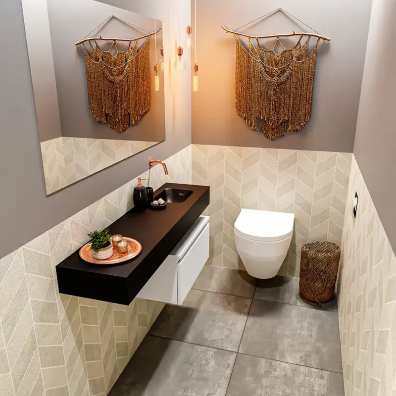 Weekendaanbieding Mondiaz Andor toiletmeubel 60cm mat wit met zwarte wastafel 120cm rechts zonder kraangat