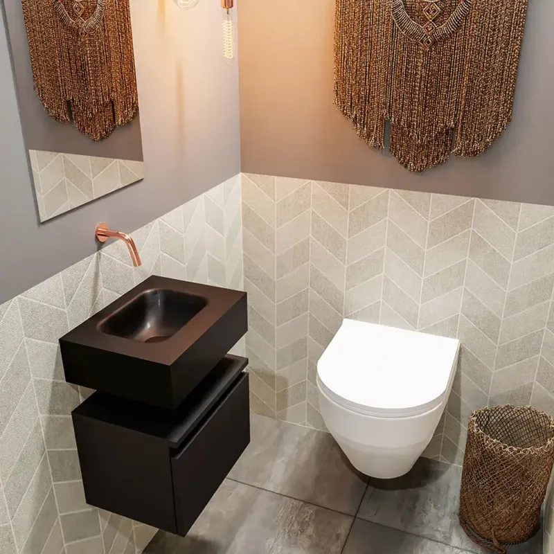 Aanbieding Mondiaz Andor toiletmeubel 40cm mat zwart met zwarte wastafel midden zonder kraangat