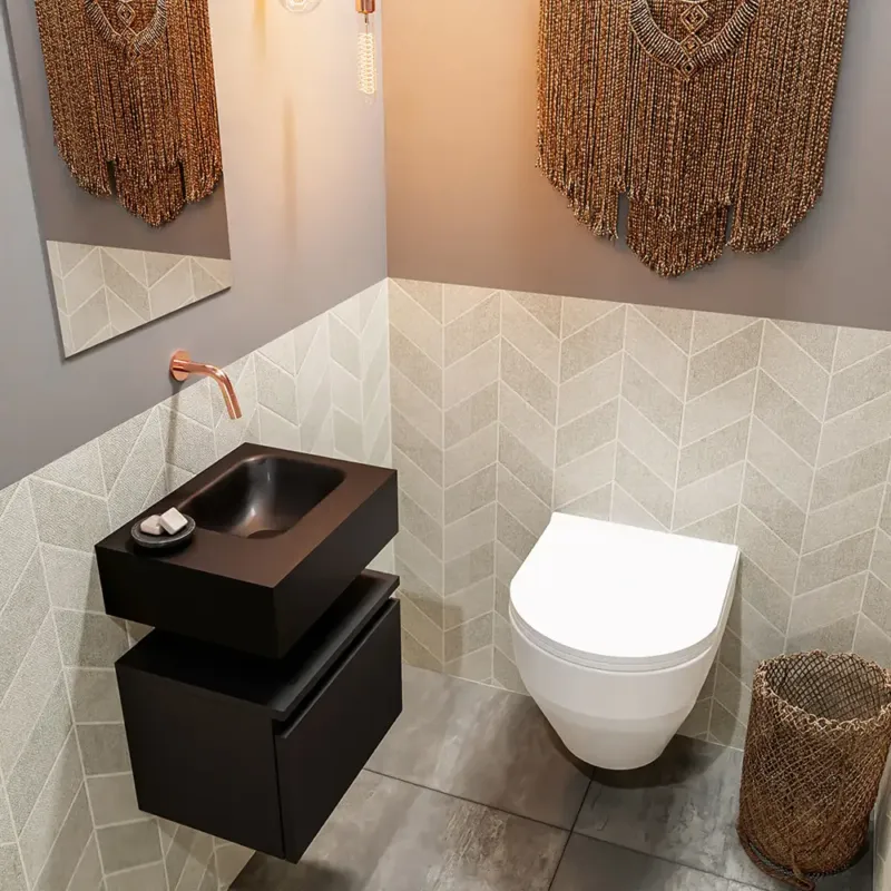 Gratis Retour Mondiaz Andor toiletmeubel 40cm mat zwart met zwarte wastafel rechts zonder kraangat