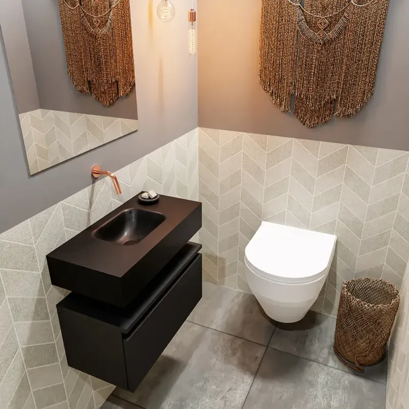 Bestel Nu Mondiaz Andor toiletmeubel 60cm mat zwart met zwarte wastafel midden zonder kraangat