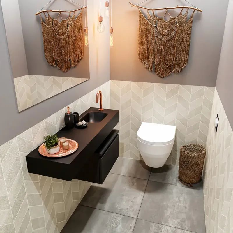 Betrouwbaar Mondiaz Andor toiletmeubel 50cm mat zwart met zwarte wastafel 100cm rechts met kraangat