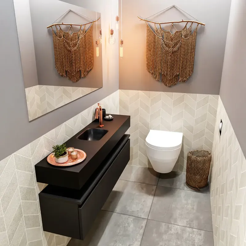 Finale Uitverkoop Mondiaz Andor toiletmeubel 120cm mat zwart met zwarte wastafel midden met kraangat