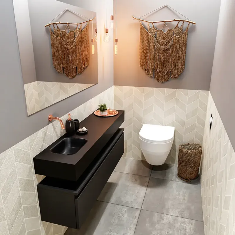 Gratis Retour Mondiaz Andor toiletmeubel 120cm mat zwart met zwarte wastafel links zonder kraangat