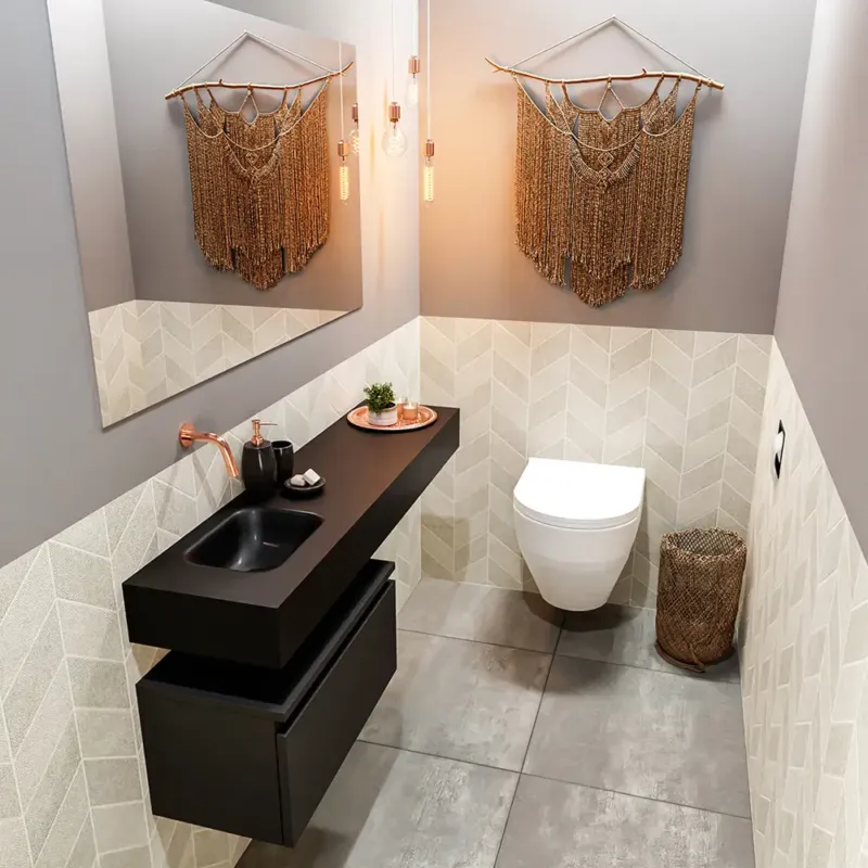 Goedkoop Mondiaz Andor toiletmeubel 60cm mat zwart met zwarte wastafel 120cm links zonder kraangat