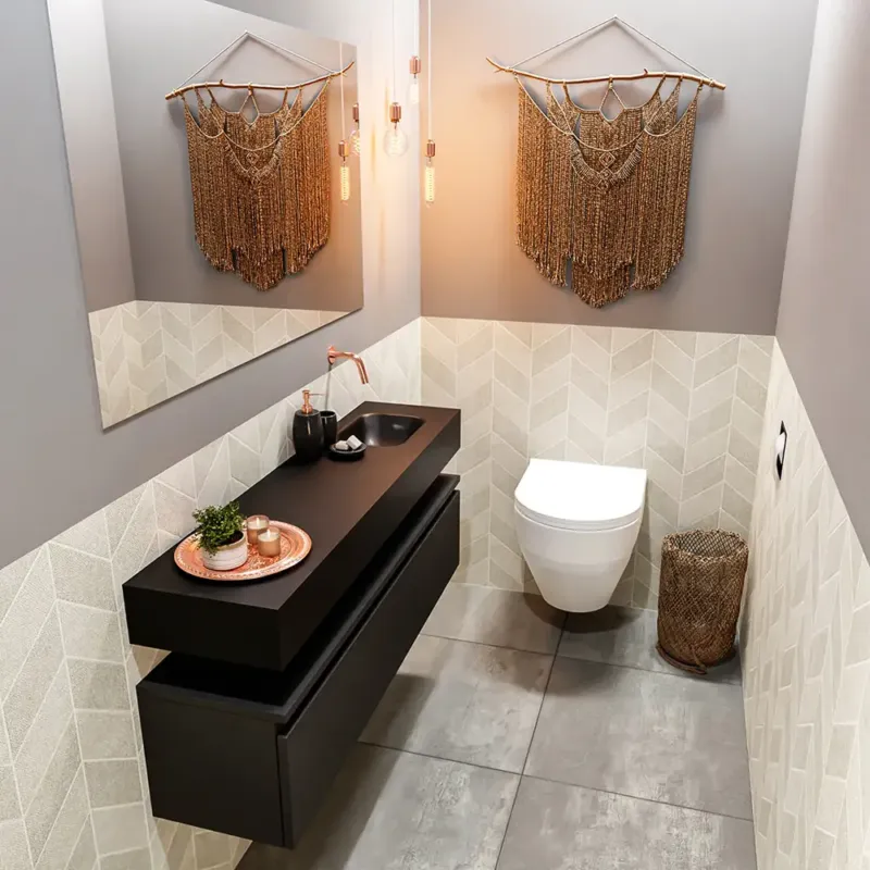 Gratis Retour Mondiaz Andor toiletmeubel 120cm mat zwart met zwarte wastafel rechts zonder kraangat