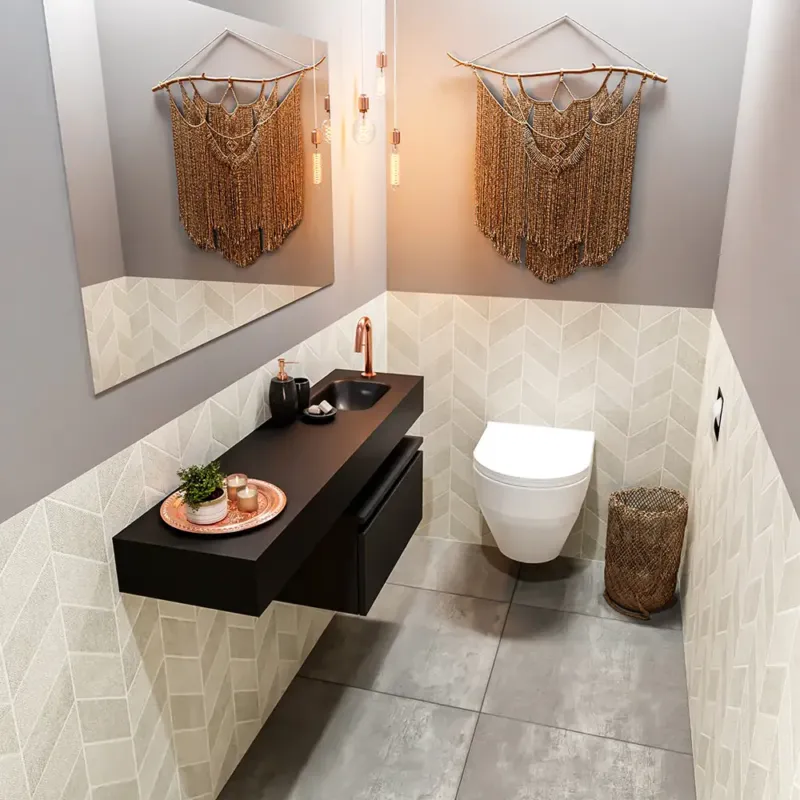 Betaalbaar Mondiaz Andor toiletmeubel 60cm mat zwart met zwarte wastafel 120cm rechts met kraangat