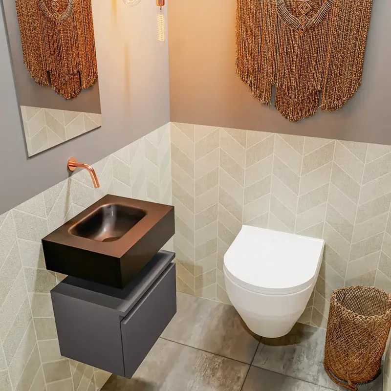 Lage Prijs Mondiaz Andor toiletmeubel 40cm donkergrijs met zwarte wastafel midden zonder kraangat