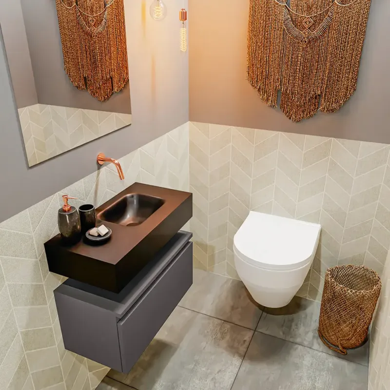 Op = Op Mondiaz Andor toiletmeubel 60cm donkergrijs met zwarte wastafel rechts zonder kraangat