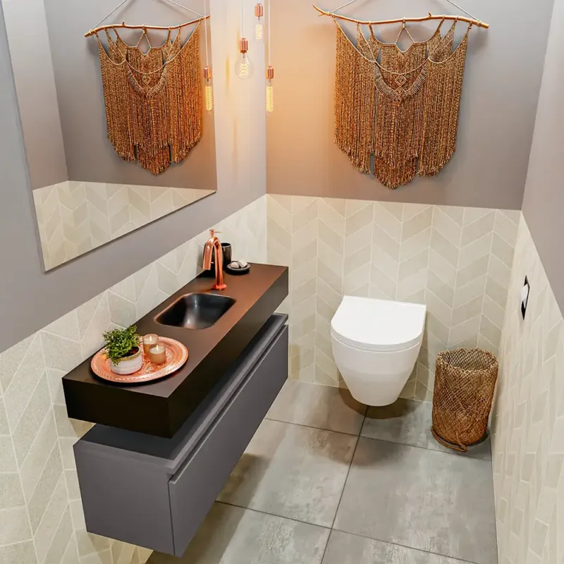 Populair Mondiaz Andor toiletmeubel 100cm donkergrijs met zwarte wastafel midden met kraangat