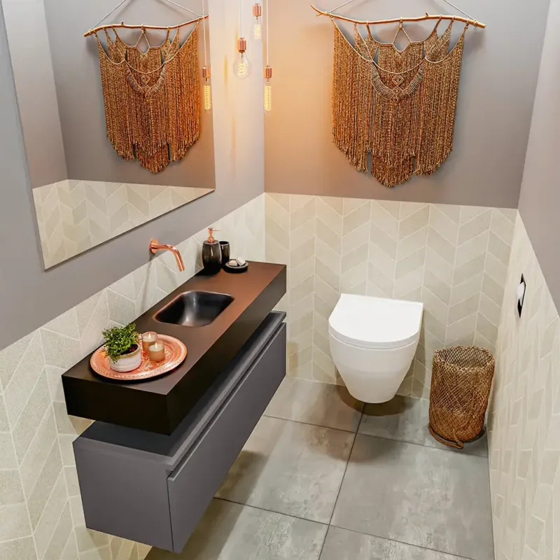 Veilige Betaling Mondiaz Andor toiletmeubel 100cm donkergrijs met zwarte wastafel midden zonder kraangat