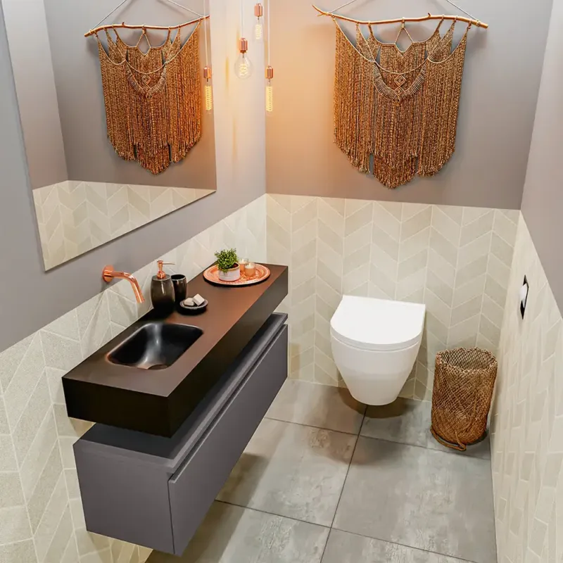 Beperkte Voorraad Mondiaz Andor toiletmeubel 100cm donkergrijs met zwarte wastafel links zonder kraangat