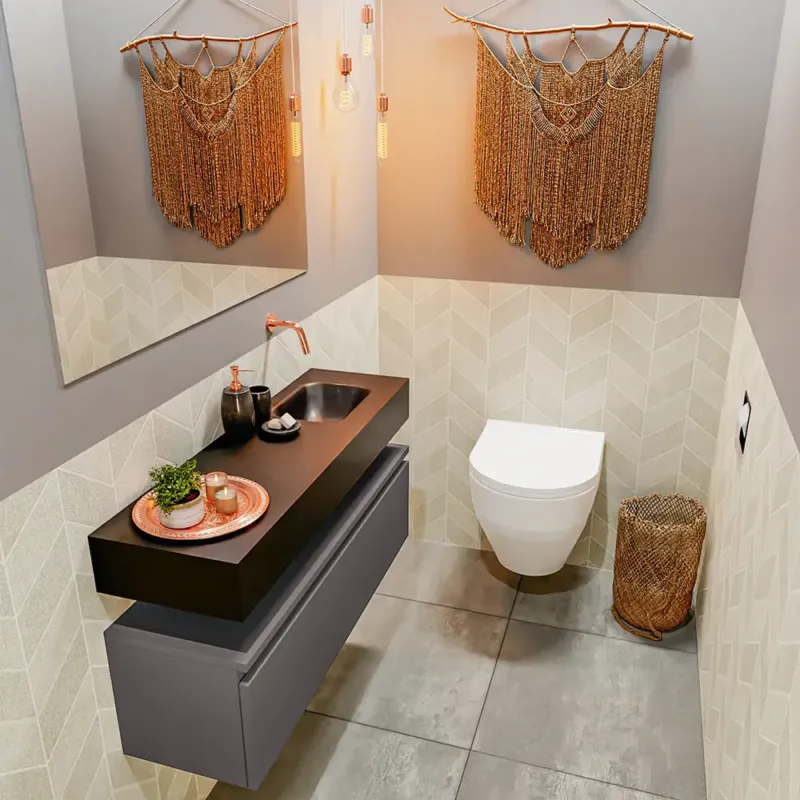 Betrouwbaar Mondiaz Andor toiletmeubel 100cm donkergrijs met zwarte wastafel rechts zonder kraangat