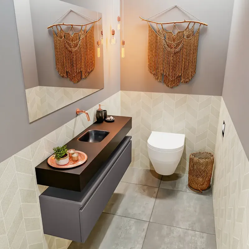 Finale Uitverkoop Mondiaz Andor toiletmeubel 120cm donkergrijs met zwarte wastafel midden zonder kraangat