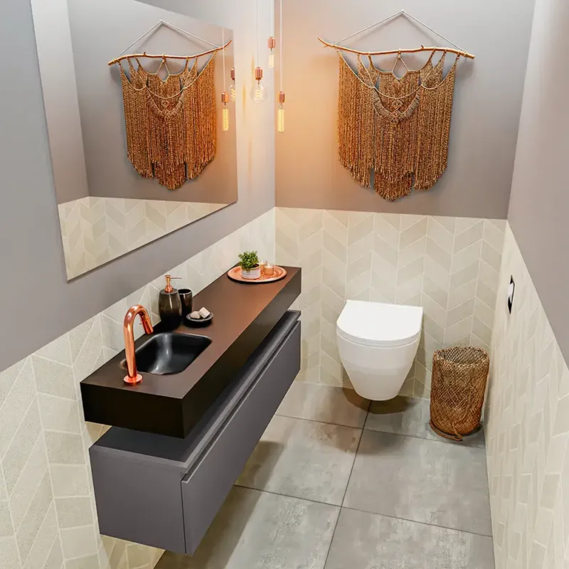 Gratis Retour Mondiaz Andor toiletmeubel 120cm donkergrijs met zwarte wastafel links met kraangat